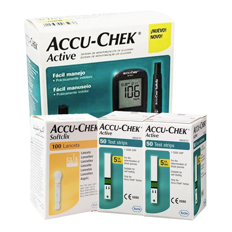 Glucómetro Accu-chek Active Con 110 Tiras Y 110 Lancetas Negro