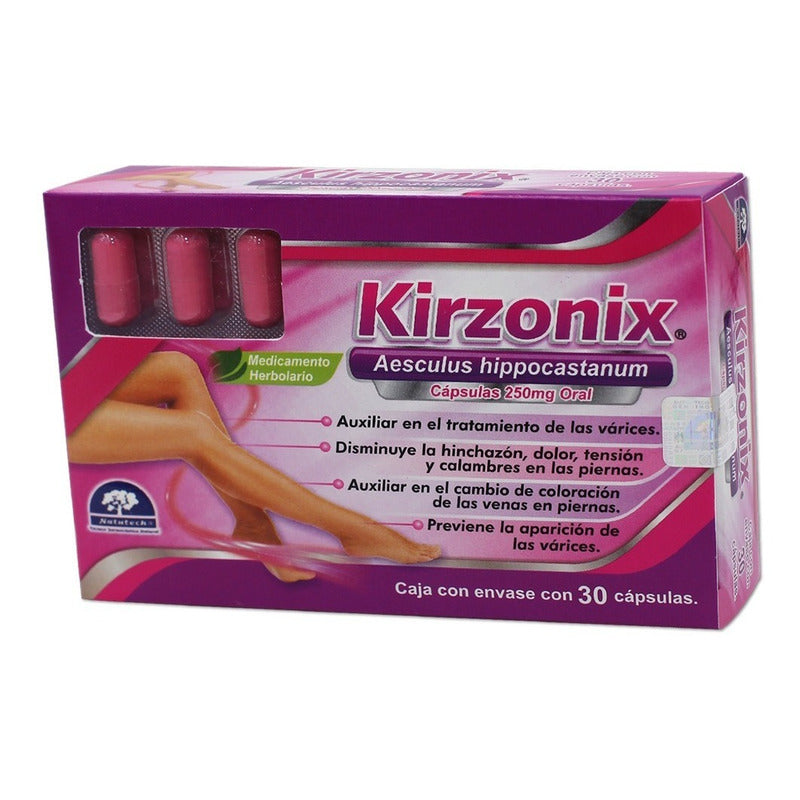 Kirzonix Tratamiento De Varices Medicina Herbolarea 30capsul Sabor Sin Sabor