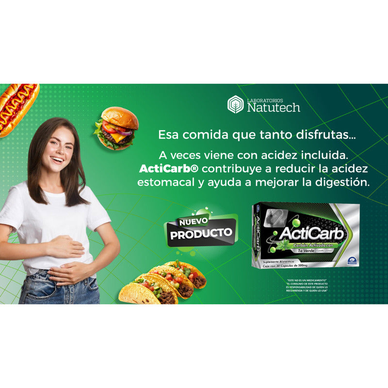 Acticarb Caja Con 30 Cápsulas De 500 Mg Natutech Sin Sabor