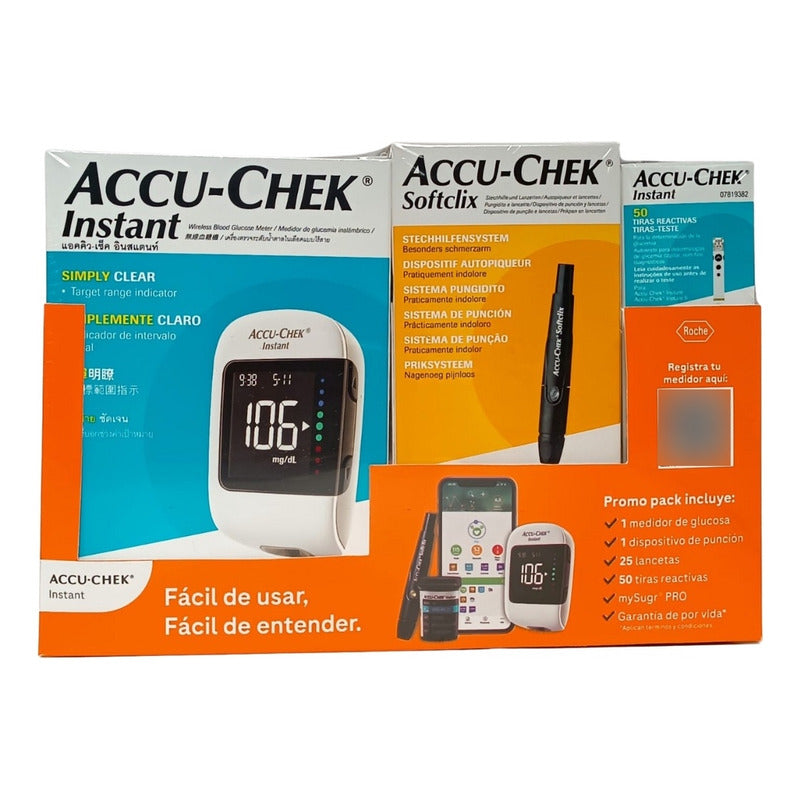 Glucometro Accu-check Instant Kit Con 50 Tiras Y 25 Lancetas Verde