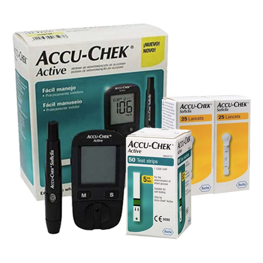 Accu-chek Glucómetro Active Con 50 Tiras Y 50 Lancetas