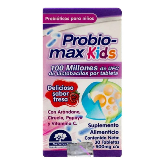 Probiomax Kids Frasco Con 30 Tabletas De 500 Mg Natutech Fresa