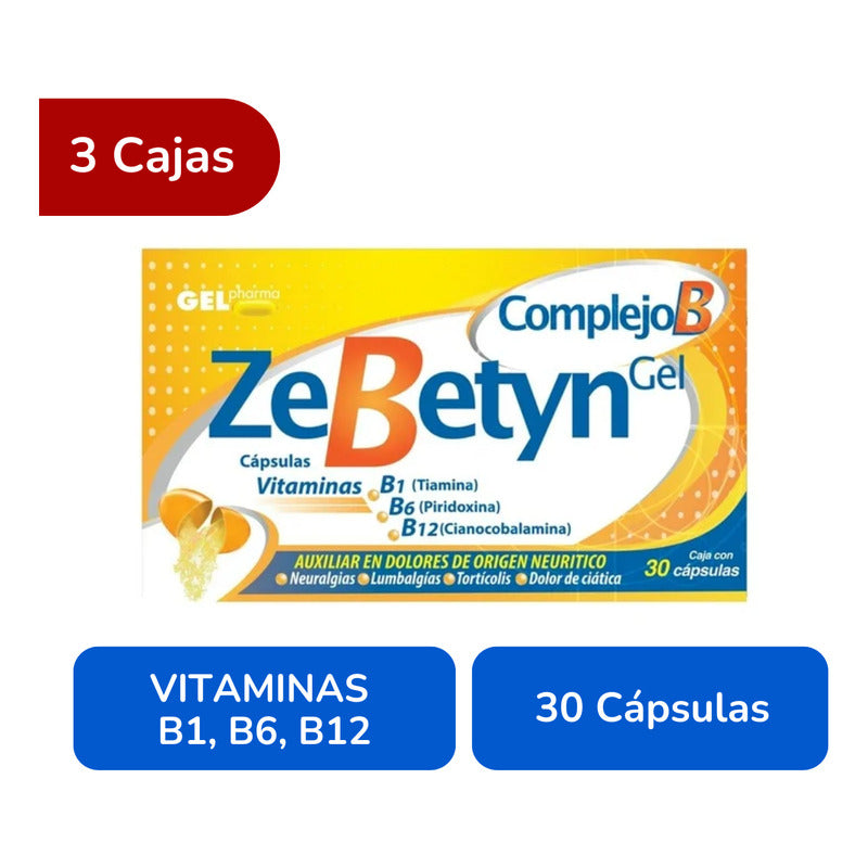 Zebetyn Gel 3 Cjs Con 30 Cápsulas C/u Complejo B Gel Pharma Sin Sabor