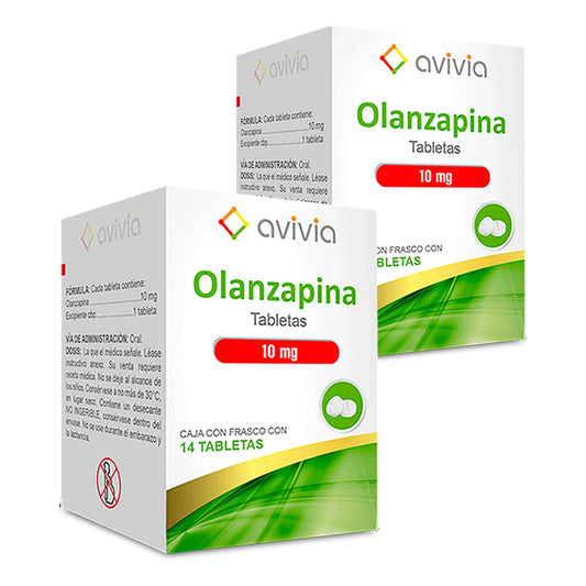 Olanzapina 10 Mg 2 Frascos Con 14 Tabletas Cada Uno.