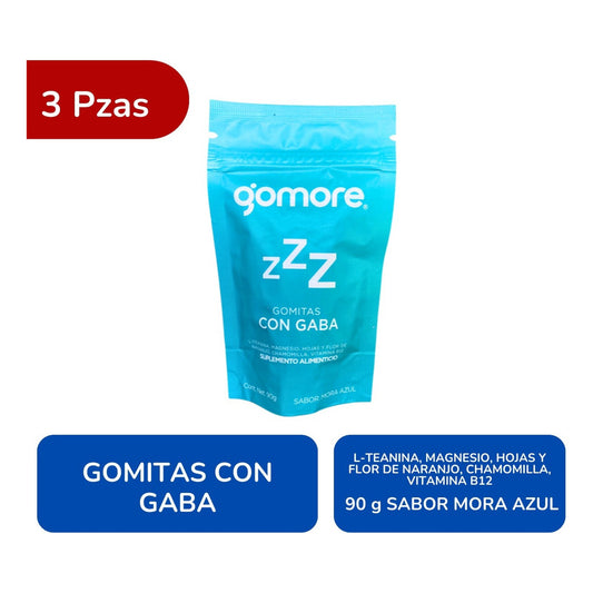Gomore Gomitas Con Gaba, L-teanina Magnesio 3 Bolsas 90g C/u Mora Azul