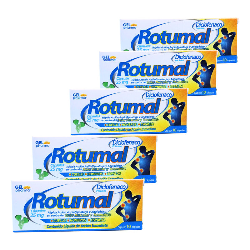 Rotumal Diclofenaco 25 Mg 5 Cjs Con 10 Cáps. C/u Gel Pharma