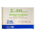 Jeringa De 3 Ml Sin Aguja 100 Pzas Jayor