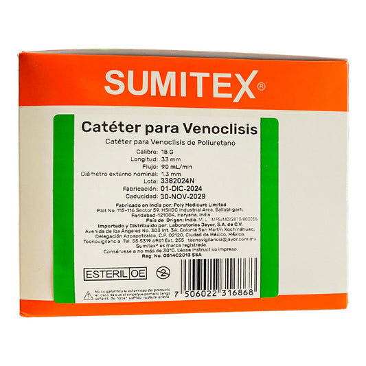 Catéter P/venoclisis 18g Caja Con 50 Unidades Sumitex Jayor