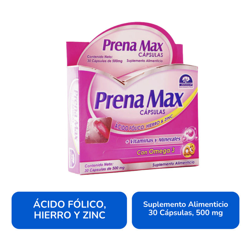 Prena Max Caja Con 30 Cápsulas De 500 Mg Natutech Sin Sabor
