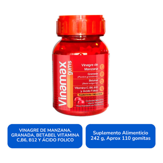 Vinamax Gums Frasco Con 110 Gomitas 242 G. Natutech Sabor Sin Sabor