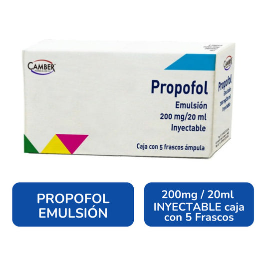 Propofol Emulsión 200mg/20ml Caja Con 5 Frascos Camber