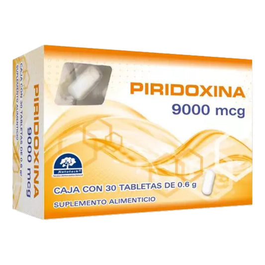 Piridoxina Caja Con 30 Tabletas De 9000 Mcg Natutech Sin Sabor
