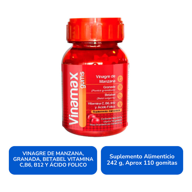 Vinamax Gums Frasco Con 110 Gomitas 242 G. Natutech Sin Sabor
