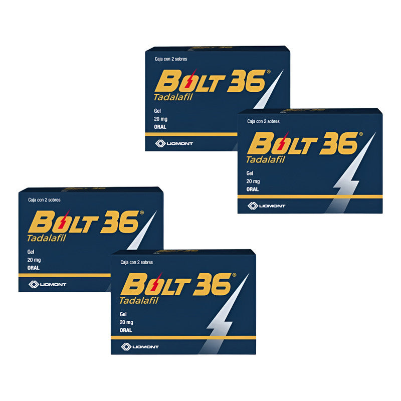 Bolt 36 Tadalafil 4 Cajas Con 2 Sobres De Gel C/u 20 Mg C/u