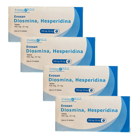 Evosan Diosmina, Hesperidina 450 Mg, 50 Mg 4 Cjs Con 20 Tabs