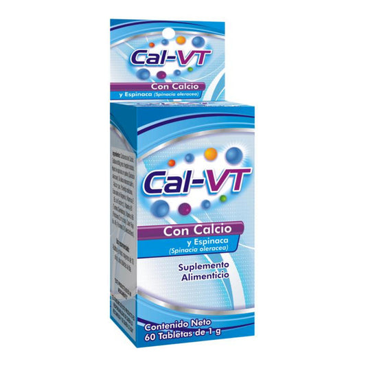 Cal-vt Calcio Y Espinca 1 G 60 Tabletas Suplemento Natutech Sabor Sin Sabor