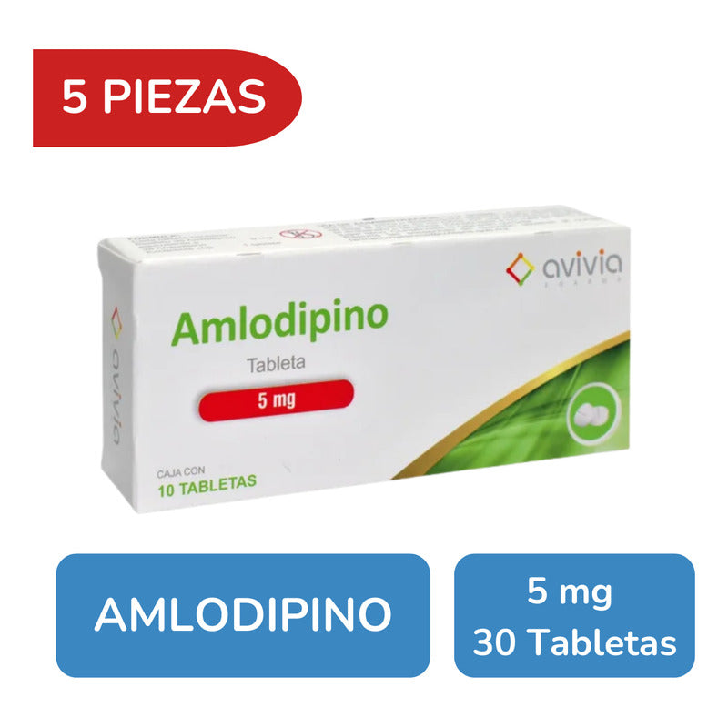 Amlodipino 5 Mg 5 Cajas Con 10 Tabletas C/u Avivia Pharma
