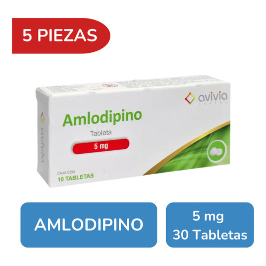 Amlodipino 5 Mg 5 Cajas Con 10 Tabletas C/u Avivia Pharma