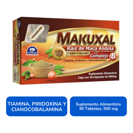 Makuxal Complejo B 30 Cápsulas 500 Mg Suplemento Sin Sabor