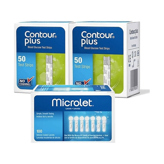 Contour Plus Paquete 100 Tiras Y 100 Lancetas P Glucometro Verde Oscuro