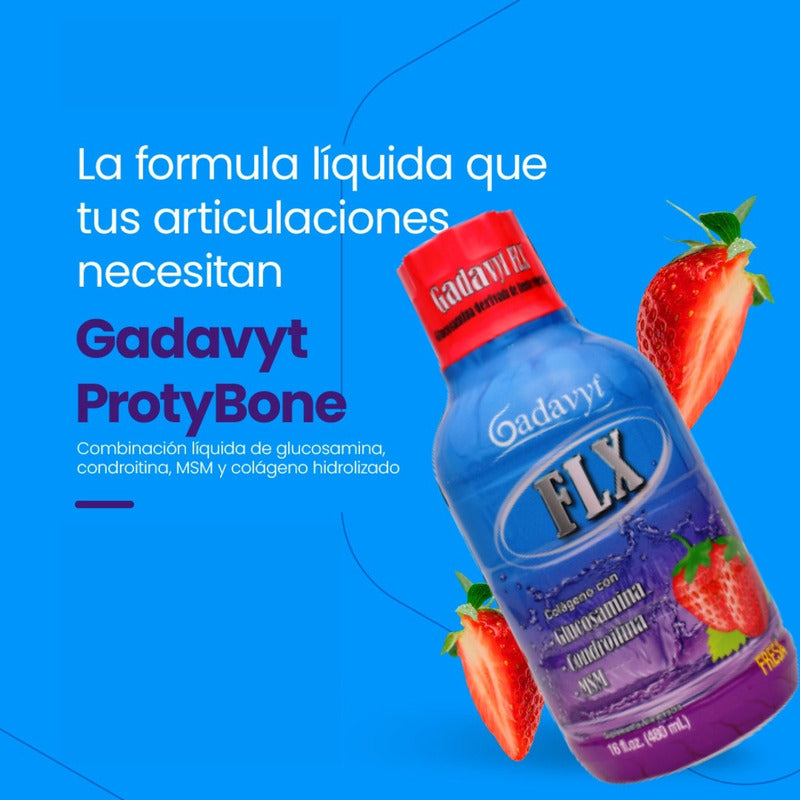 Gadavyt  Flx Protybone Sabor Fresa 480 Ml Suplemento Líquido Fresa