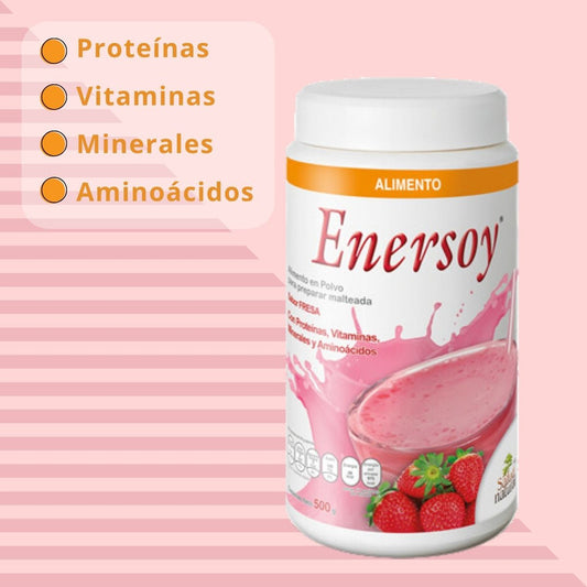 Enersoy Polvo 500 G Para Malteada Sabor Fresa Con Proteínas Frutilla