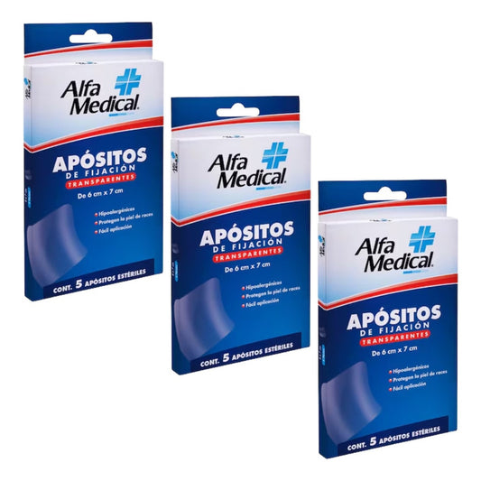 Alfa Medical Apósitos De Fijación Transparente 3 Caj. 5 Pzas