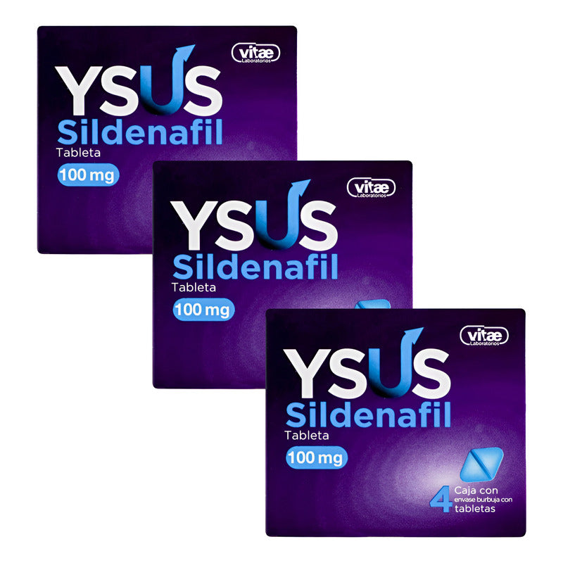 Ysus Sildenafil 100 Mg 3 Cajas Con 4 Tabletas C/u Gelpharma