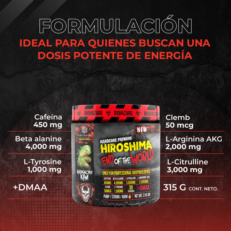 Preentrenador Pre Entreno Hiroshima Potencia Extrema 30 Serv Sabor Kiwi 315g