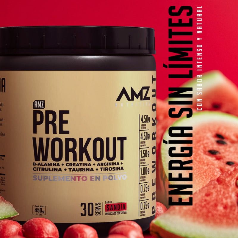 Amz Pre Workout Sabor Sandía 450 G 30 Servs Suplemento Sandía