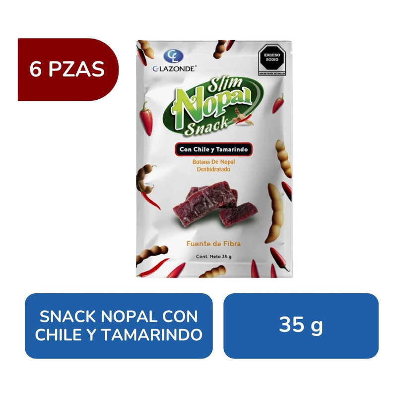 Slim Nopal Snack Chile Y Tamarindo 6 Bolsas Con 35g C/u