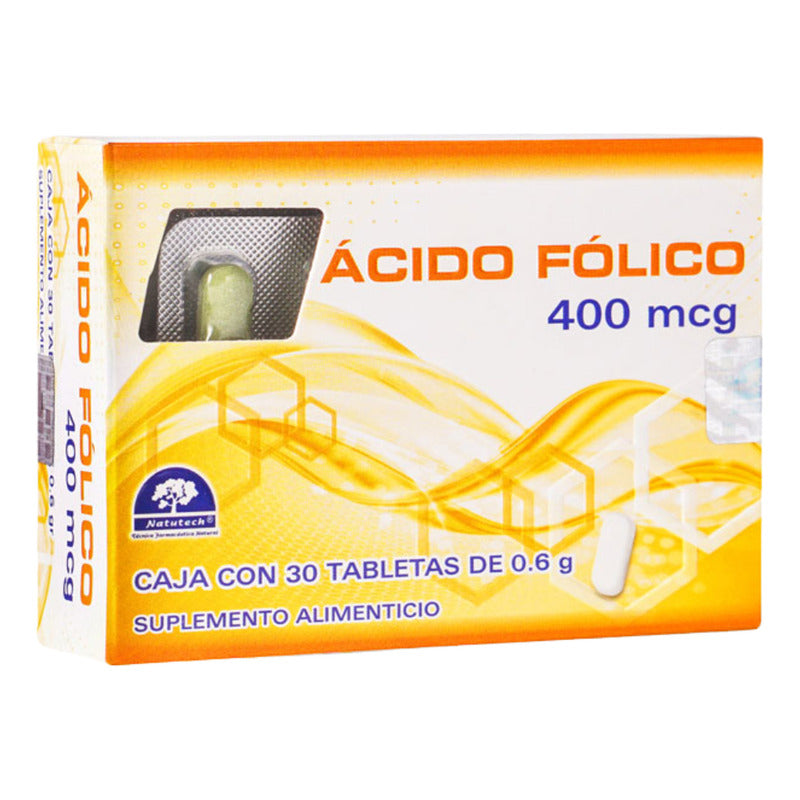 Ácido Fólico 400 Mcg 30 Tabletas Suplemento Natutech Sin Sabor