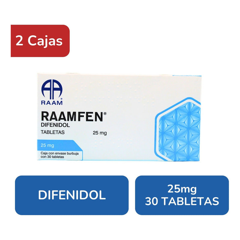 Raamfen Difenidol 25 Mg 2 Cajas Con 30 Tabletasc/u  Raam