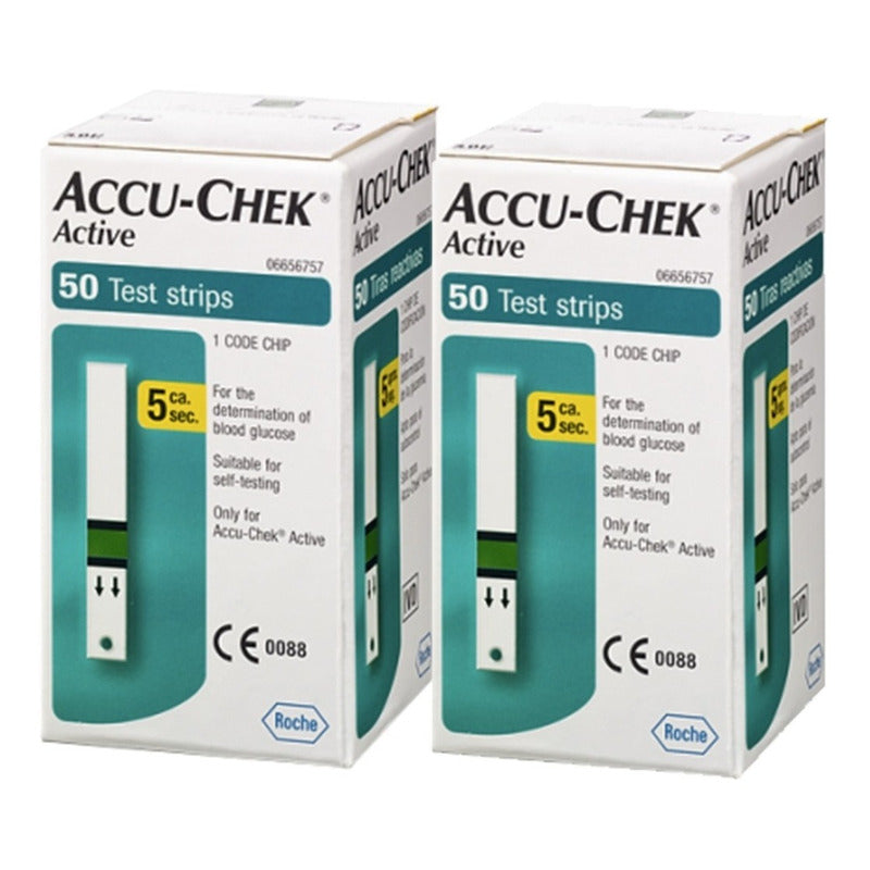 Accu - Chek Paquete 100 Tiras Reactivas Active Glucómetro Verde Oscuro