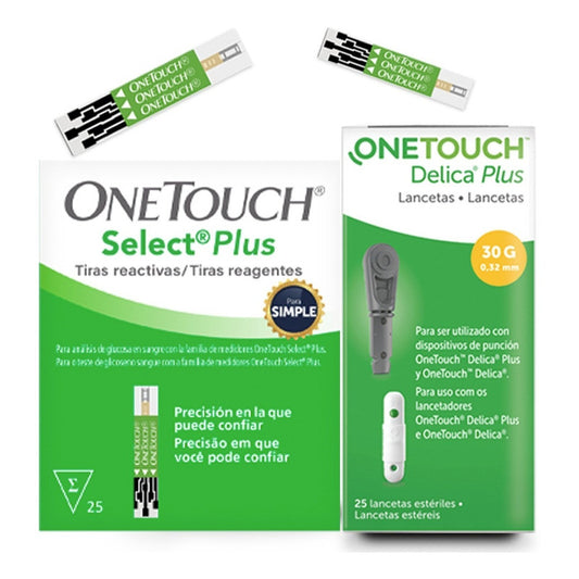 Onetouch Select Plus Simple Paquete Con 25 Tiras 25 Lancetas Negro