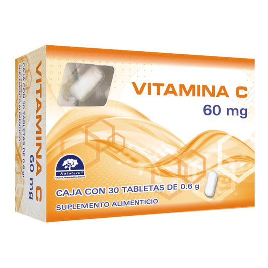 Vitamina C Caja Con 30 Tabletas 60 Mg Natutech Sin Sabor