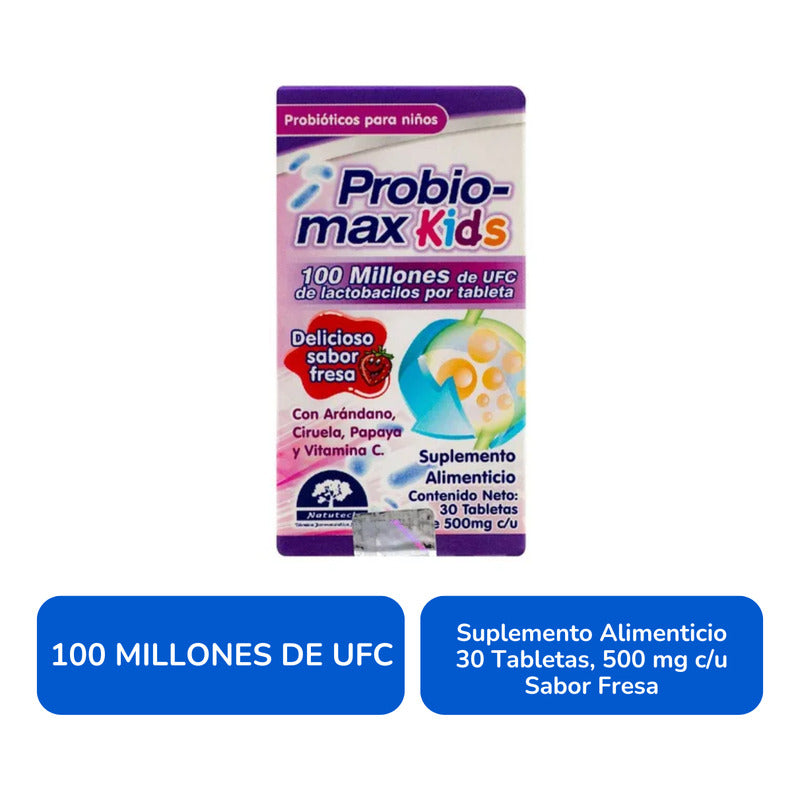 Probiomax Kids Frasco Con 30 Tabletas De 500 Mg Natutech Fresa