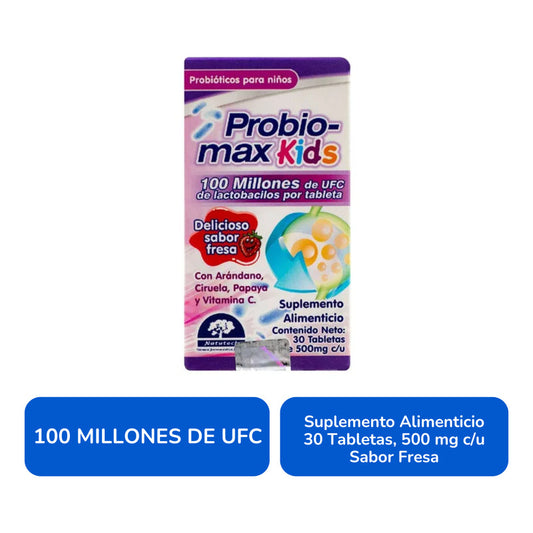 Probiomax Kids Frasco Con 30 Tabletas De 500 Mg Natutech Fresa