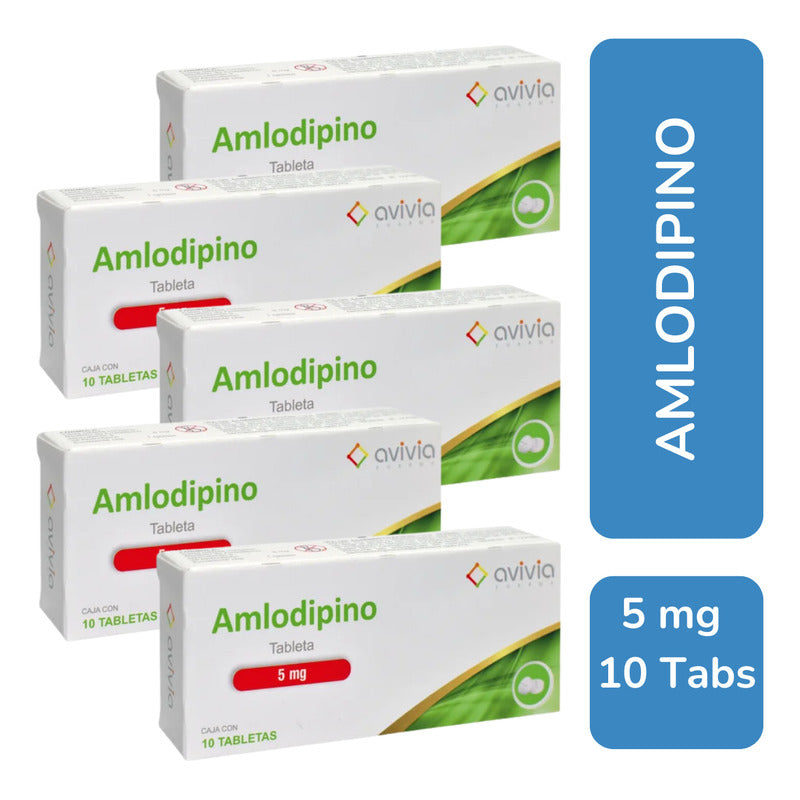 Amlodipino 5 Mg 5 Cajas Con 10 Tabletas C/u Avivia Pharma