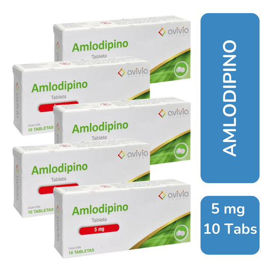 Amlodipino 5 Mg 5 Cajas Con 10 Tabletas C/u Avivia Pharma