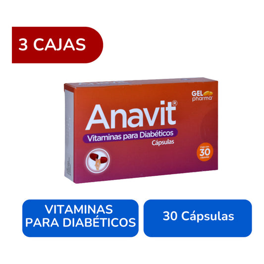 Anavit Vitaminas P/ Diabéticos 3 Cjs 30 Caps Gelpharma Sin Sabor
