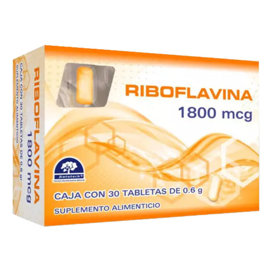 Riboflavina Caja Con 30 Tabletas De 1800 Mcg Natutech Sin Sabor