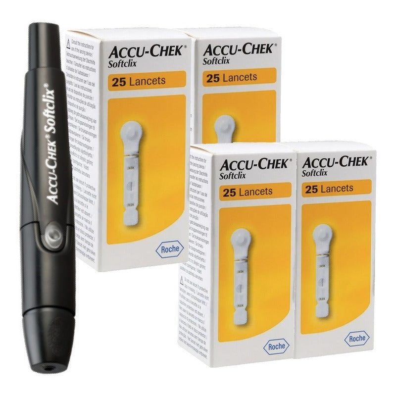 Puncionador Lancetero Accu - Chek Softclix Con 100 Lancetas Negro