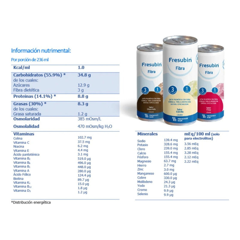 Fresubin Fibra Sabor Vainilla 15 Piezas 236ml C/u Fresenius