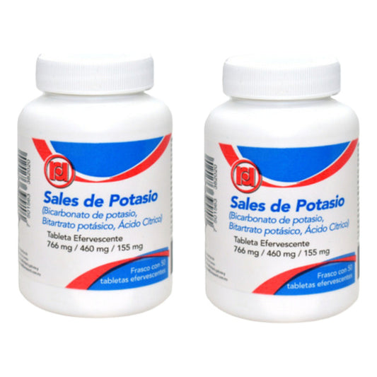 Sales De Potasio 2 Frascos Con 50 Tabs Efervecentes C/u