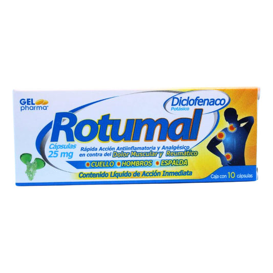 Rotumal Diclofenaco Potásico C/10 Cápsulas 25 Mg Gel Pharma