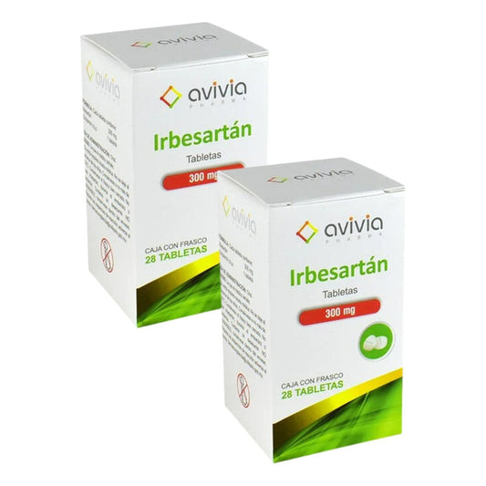 Avivia Irbesartán 300mg 2 Frascos Con 28 Tabletas C/u