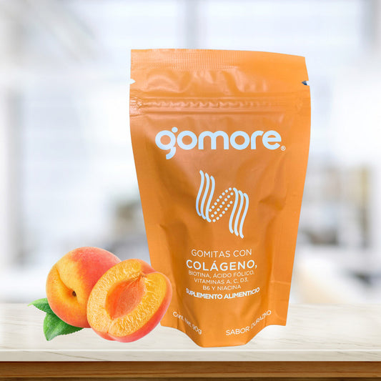 Gomore Colágeno Gomitas Biotina, Ácido Fólico, Vitaminas 90g Sabor Durazno