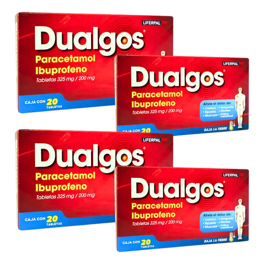 Dualgos Paracetamol Ibuprofeno 300/ 200 Mg 4 Cajas 20 Tabs
