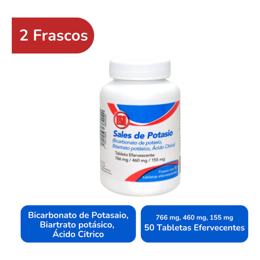 Sales De Potasio 2 Frascos Con 50 Tabs Efervecentes C/u